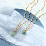 Bohemian Oval Natural Amazonite Stone Pendant Necklace, Gold Titanium Steel Necklace AL714