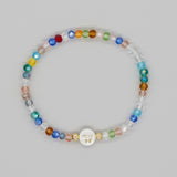 Shambhala Bohemian Rainbow Glass Quartz Beads White Shell Letter Stretch Bracelet, Handmade Boho Jewelry AL743