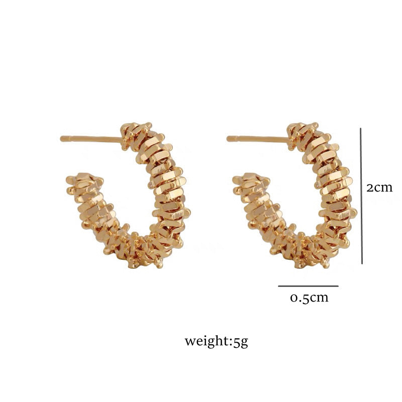 Personality Gold Plated Chips Hoop Earrings, 925 Silver Post, Fashion Jewelry AL658, unique design earrings