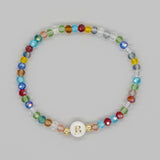 Shambhala Bohemian Rainbow Glass Quartz Beads White Shell Letter Stretch Bracelet, Handmade Boho Jewelry AL743