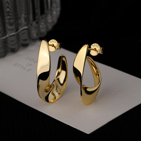 Fashion S925 Silver Smooth Irregular Gold Plated Post Earrings, Boho Jewelry AL649