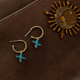 Blue Howlite Turquoise Four-Leaf Clover Hoop Earrings, S925 Silver Post, Women's Earrings AL1250