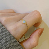 Gold Stainless Steel Bezel Round Manmade Opal Fire Colorful Adjustable Ring Bead Chain Ring AL839