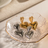 Plump Gold Double Heart Dangel Earrings, Titanium Steel Earrings, Love Fashion Jewelry AL692