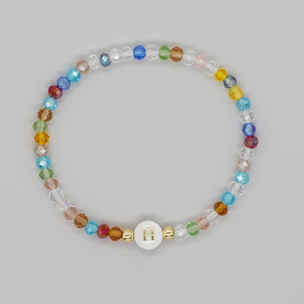 Shambhala Bohemian Rainbow Glass Quartz Beads White Shell Letter Stretch Bracelet, Handmade Boho Jewelry AL743