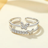 925 Sterling Silver Double Butterfly Zircon Ring Fashion Jewelry For Women AL782