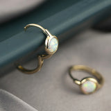 Gold Bezel Round Opal Hoop Earrings, 925 Sterling Silver, Fashion Jewelry AL645