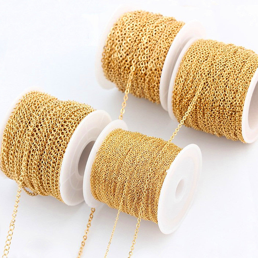 100 meters of 316L Stainless Steel 18K Gold Plated 1/1.5/2mm Flat Cable Chain Findings, For Necklace Bracelet DIY Jewelry Making AL1137