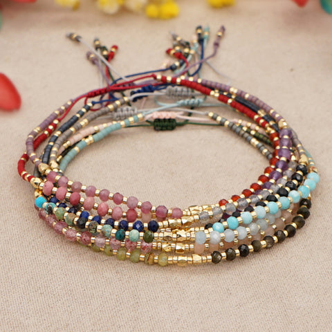 Bohemian Skinny Natural Stones & Miyuki Beads Bracelet, Handmade Boho Summer Jewelry AL704