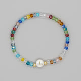 Shambhala Bohemian Rainbow Glass Quartz Beads White Shell Letter Stretch Bracelet, Handmade Boho Jewelry AL743