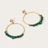 Big Gold Plated Malachite Beads Dangle Earrings, Circle Ring, Gemstone Stud Earrings, Boho Jewelry AL638