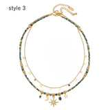 Bohemia Gold Sequin Coin African Turquoise Natural Stones Hematite Beads Sun Star Moon Necklace AL770