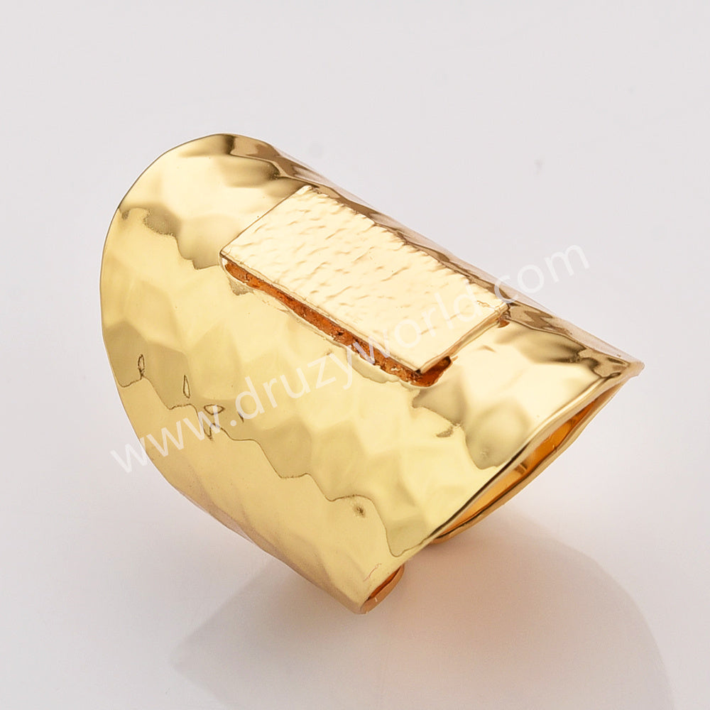 Gold Plated Brass Hammered Band Rings, Silver Ring Blank Ring Setting, For Accessories Jewelry Making Findings PJ671