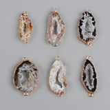 Gold Plated Freeform Natural Onyx Agate Druzy Slice Connector Double Bails, For Jewelry Making G0952