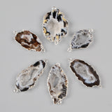 Gold Plated Freeform Natural Onyx Agate Druzy Slice Connector Double Bails, For Jewelry Making G0952