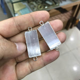 Rectangle Gold Plated Natural Selenite Stone Connector G1764