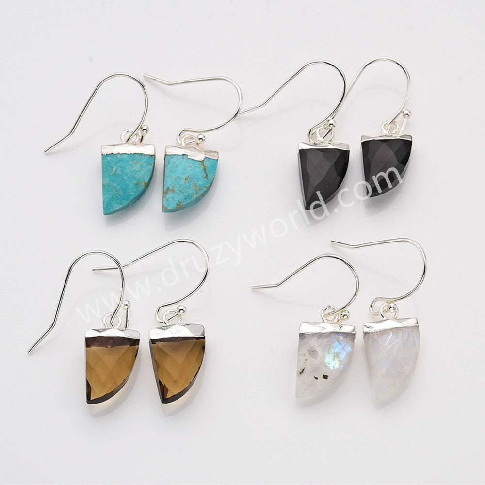 Boho Gemstone Horn Earrings in Silver Plated, Turquoise Faceted Crystal Jewelry Earring S1822-E