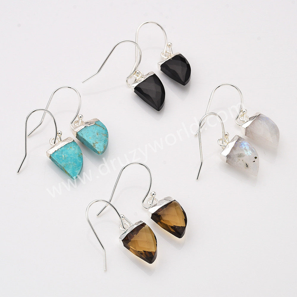 Boho Gemstone Horn Earrings in Silver Plated, Turquoise Faceted Crystal Jewelry Earring S1822-E
