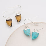 Boho Gemstone Horn Earrings in Silver Plated, Turquoise Faceted Crystal Jewelry Earring S1822-E