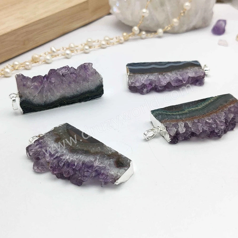 amethyst druzy slice pendant