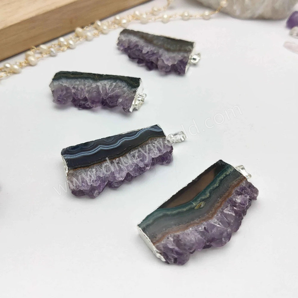 amethyst druzy slice pendant