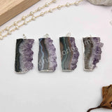 Silver Plated Natural Raw Amethyst Druzy Quartz Slice Pendant, For Jewelry Making S1937