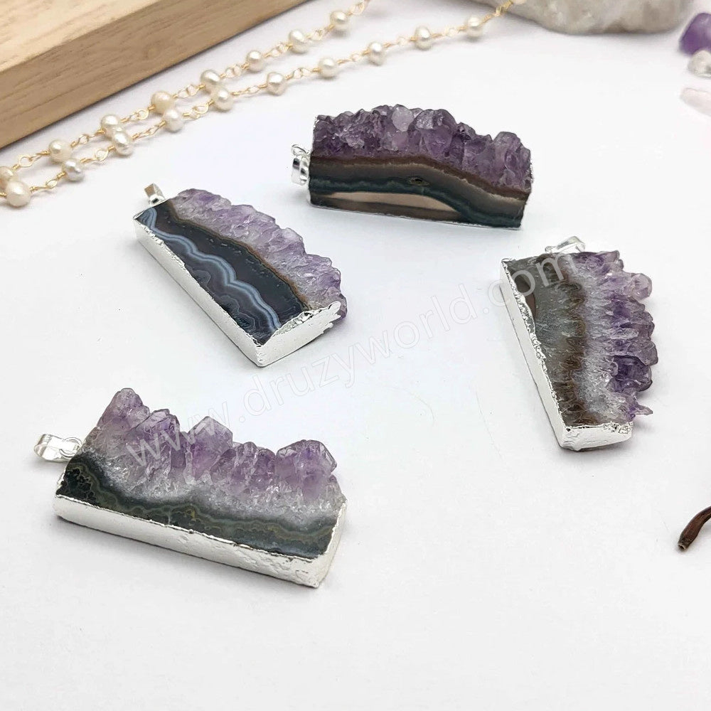 amethyst druzy slice pendant