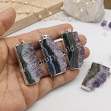 Silver Plated Natural Raw Amethyst Druzy Quartz Slice Pendant, For Jewelry Making S1937