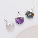 Silver Plated Hexagon Moonstone Labradorite Amethyst Faceted Pendant S2072