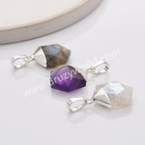 Silver Plated Hexagon Moonstone Labradorite Amethyst Faceted Pendant S2072