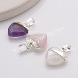 Silver Plated Heart Moonstone Labradorite Amethyst Faceted Pendant S2073