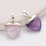 Silver Plated Heart Moonstone Labradorite Amethyst Faceted Pendant S2073