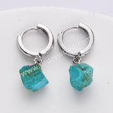 Silver Plated Small Hoop Raw Birthstones Dangle Earrings Healing Gemstone Jewelry For Women S2103