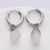 Silver Plated Small Hoop Raw Birthstones Dangle Earrings Healing Gemstone Jewelry For Women S2103