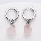 Silver Plated Small Hoop Raw Birthstones Dangle Earrings Healing Gemstone Jewelry For Women S2103