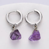 Silver Plated Small Hoop Raw Birthstones Dangle Earrings Healing Gemstone Jewelry For Women S2103