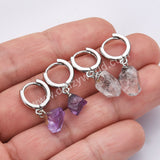 Silver Plated Small Hoop Raw Birthstones Dangle Earrings Healing Gemstone Jewelry For Women S2103