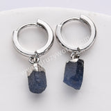 Silver Plated Small Hoop Raw Birthstones Dangle Earrings Healing Gemstone Jewelry For Women S2103