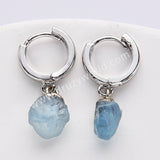 Silver Plated Small Hoop Raw Birthstones Dangle Earrings Healing Gemstone Jewelry For Women S2103