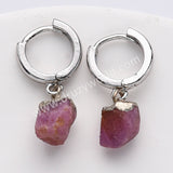 Silver Plated Small Hoop Raw Birthstones Dangle Earrings Healing Gemstone Jewelry For Women S2103