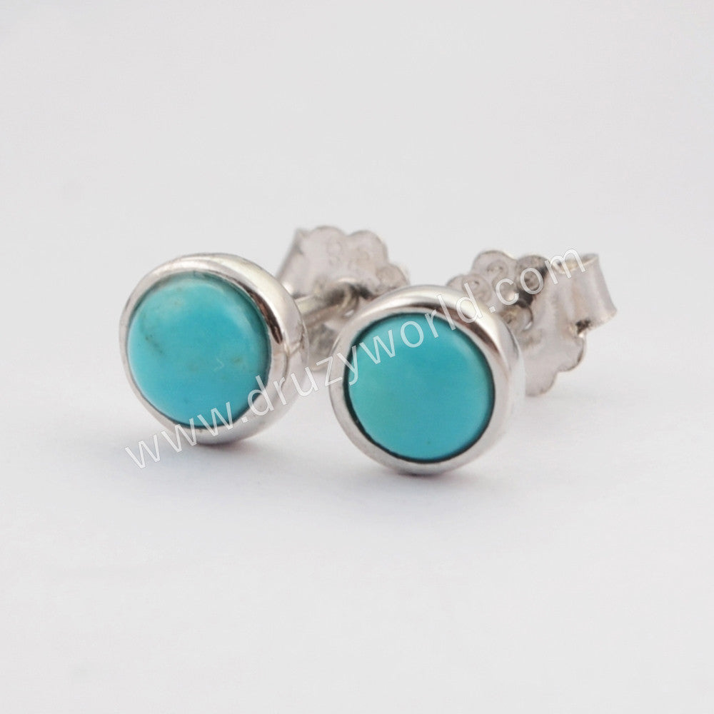 925 Sterling Silver Round 4mm Natural Turquoise Stud Earrings SS186-2