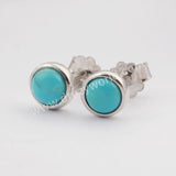 925 Sterling Silver Round 6mm Natural Turquoise Stud Earrings SS186