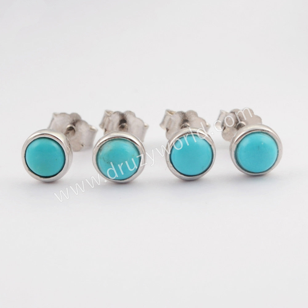 925 Sterling Silver Round 4mm Natural Turquoise Stud Earrings SS186-2