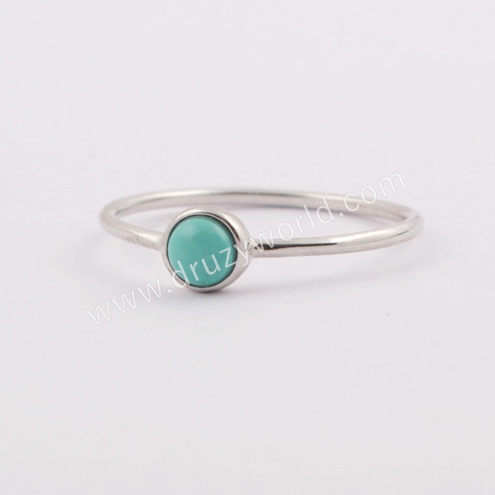 925 Sterling Silver Bezel Round 6mm Natural Genuine Turquoise Statement Ring SS199-2