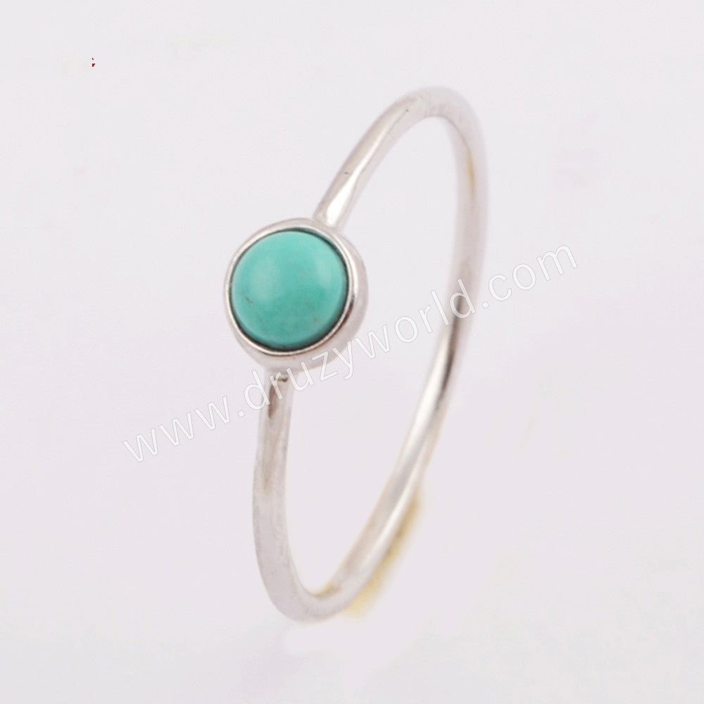 925 Sterling Silver Bezel Round 6mm Natural Genuine Turquoise Statement Ring SS199-2