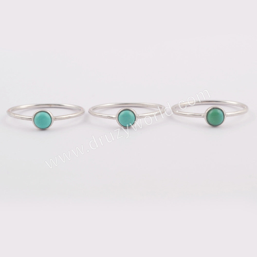 925 Sterling Silver Bezel Round 6mm Natural Genuine Turquoise Statement Ring SS199-2