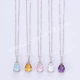 Dainty 925 Silver Drop CZ Gemstone Pendant Necklace, Natural Crystal Necklace For Women SS256NS
