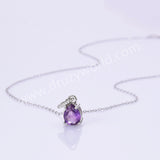 Dainty 925 Silver Drop CZ Gemstone Pendant Necklace, Natural Crystal Necklace For Women SS256NS