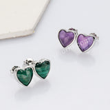 S925 Sterling Silver Bezel Heart Faceted Gemstone Stud Earrings, Birthstone Crystal Jewelry SS261