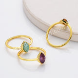 Gold Plated Marquise Multi Natural Gemstone Adjustable Ring, 925 Silver Birthstone Jewelry Lady Fashion Ring SS263